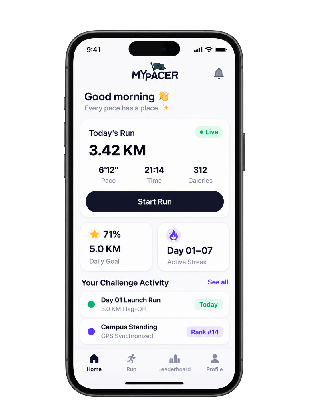 MyPacer Running App Screen
